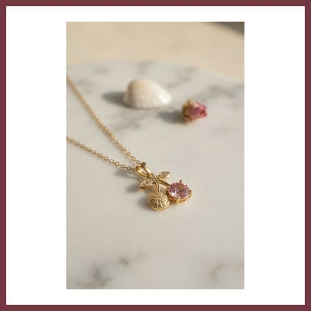 SHNSTORE 316L Çelik Zincir Gold Renk Pembe Kiraz Model Kolye SHN0720