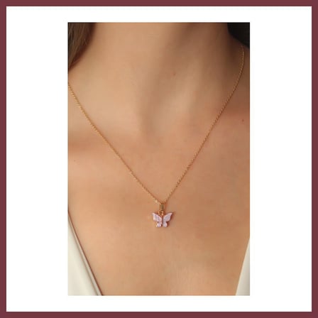 SHNSTORE Gold Lila Renk Kelebek Figür Kadın Kolye SHN0720