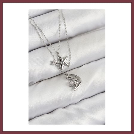 SHNSTORE Pirinç Zirkon Taşlı Yıldız Ve Ay Model Gümüş Renk Kadın Kolye SHN0720