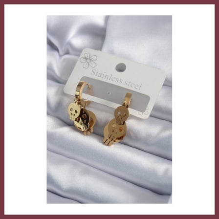 SHNSTORE 316L Çelik Gold Renk Sallantı Kuru Kafa Model Kadın Küpe SHN0720
