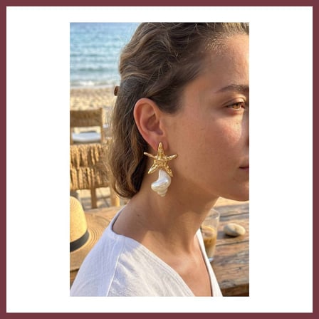 SHNSTORE Doğal Deniz Kabuğu ve Gold Renk Yıldız Model Kadın Küpe SHN0720