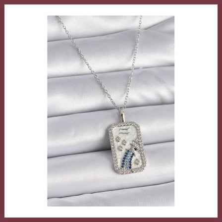 SHNSTORE 316L Çelik Gümüş Renk Zincir Kova Burcu Zirkon Taşlı Kadın Kolye SHN0720