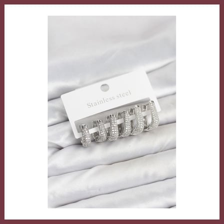 SHNSTORE 316L Çelik Gümüş Renk Zirkon Taşlı Damla Halka Küpe Seti SHN0720