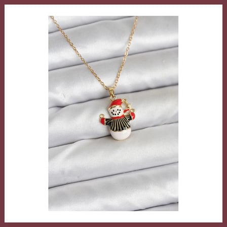 SHNSTORE 316L Çelik Zincir Gold Renk Kardan Adam Figürlü Yılbaşı Temalı Kadın Kolye SHN0720