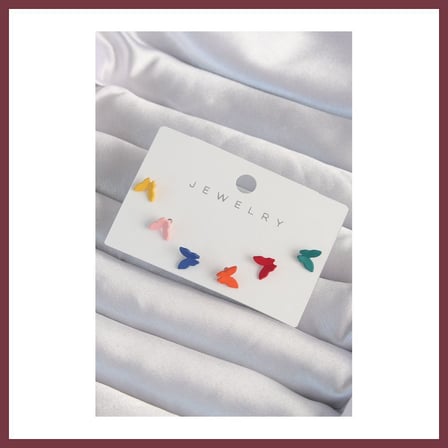 SHNSTORE Pirinç Rengarenk Mineli Minimal Kelebek Küpe Seti SHN0720