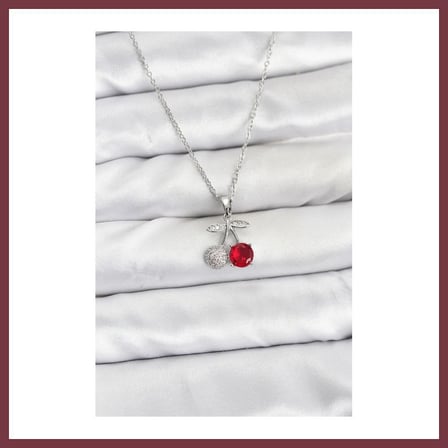 SHNSTORE 316L Çelik Zincir Gümüş Renk Kiraz Model Zirkon Taşlı Kadın Kolye SHN0720