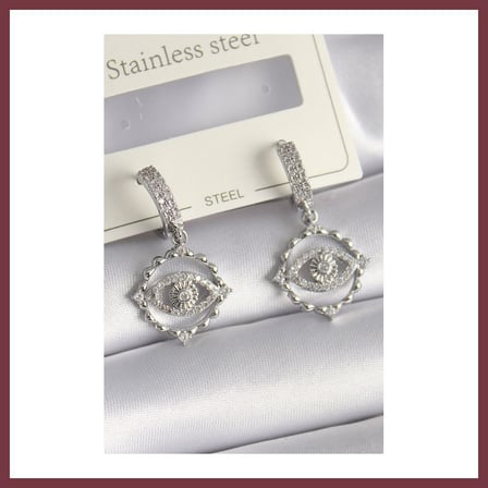 SHNSTORE Pirinç Gümüş Renk Zirkon Taşlı Göz Model Kadın Küpe SHN0720