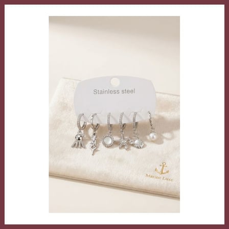 SHNSTORE 316L Çelik Gümüş Renk Deniz Konspeti Küpe Seti SHN0720
