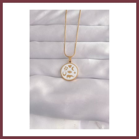 SHNSTORE 316L Çelik Gold Renk Beyaz Mineli Karışık Figürlü Tarot Kolye SHN0720