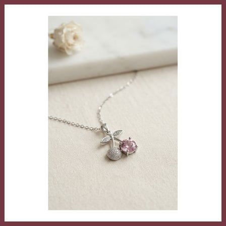 SHNSTORE 316L Çelik Zincir Gümüş Renk Pembe Kiraz Model Kolye SHN0720