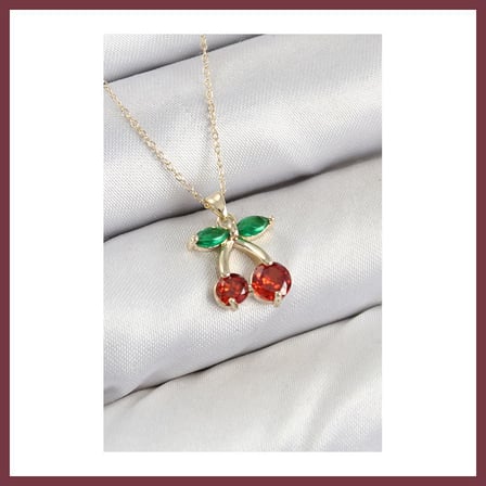SHNSTORE Pirinç Zirkon Taşlı Kiraz Model Gold Renk Kadın Kolye SHN0720