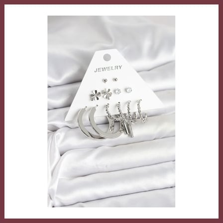 SHNSTORE Pirinç Gümüş Renk 6 Çift Kadın Küpe Seti SHN0720