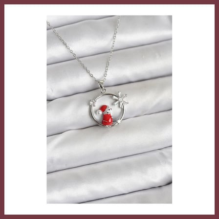 SHNSTORE 316L Çelik Zincir Gümüş Zirkon Taşlı Yılbaşı Tema Kadın Kolye SHN0720