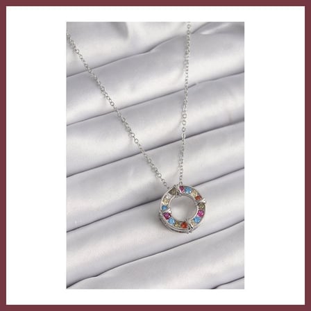 SHNSTORE 316L Çelik Gümüş Renk Zincir Renkli Zirkon Taşlı Xoxo Model Kadın Kolye SHN0720
