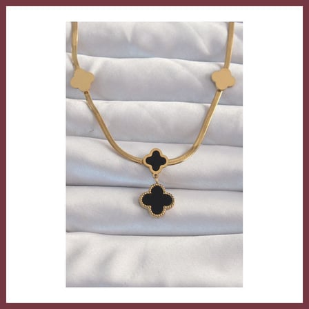 SHNSTORE 316L Çelik Gold Renk İtalyan Zincirli Mineli Yonca Kolye SHN0720