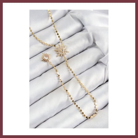 SHNSTORE Pirinç Zirkon Taşlı Ezme Zincirli Kutup Yıldızı Model Gold Renk Y Kolye SHN0720