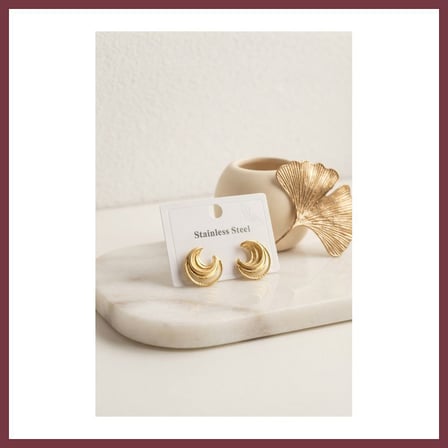 SHNSTORE 316L Çelik Gold Renk Ay Model Kadın Küpe SHN0720