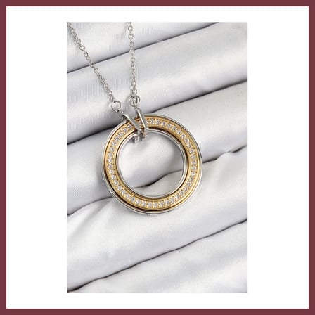 SHNSTORE 316L Çelik Zirkon Taşlı Dönen Daire Model Gold Ve Gümüş Renk Kadın Kolye SHN0720