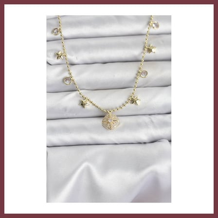 SHNSTORE Pirinç Gold Renk Zirkon Taşlı Kutup Yıldızı Model Kadın Kolye SHN0720