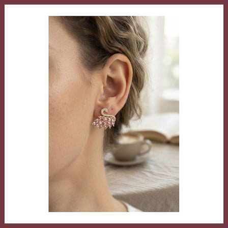 SHNSTORE Pembe Zirkon Taşlı Gold Swan Kuğu Model Kadın Küpe SHN0720