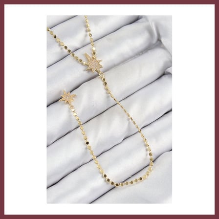 SHNSTORE Pirinç Zirkon Taşlı Ezme Zincirli Kutup Yıldızı Model Gold Renk Y Kolye SHN0720