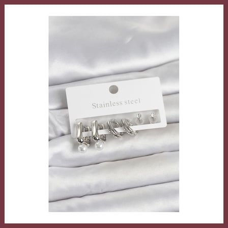 SHNSTORE 316L Çelik Gümüş Renk Kadın Küpe Seti SHN0720