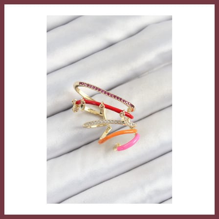 SHNSTORE Pirinç Zirkon Taşlı Kırmızı Turuncu Pembe Sıkıştırma Sağ Kıkırdak Gold Renk Kadın Küpe SHN0720