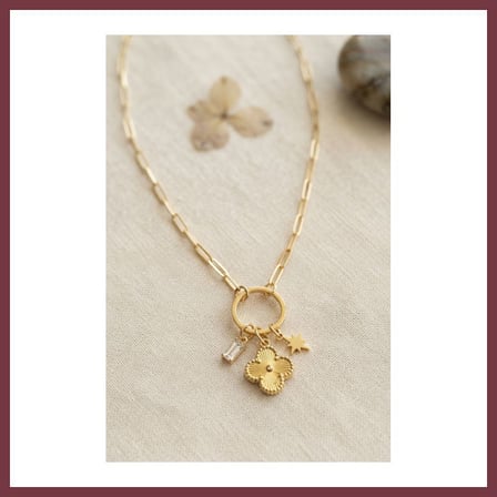 SHNSTORE Gold Renk Ataç Zincir Yonca Model Kadın Kolye SHN0720