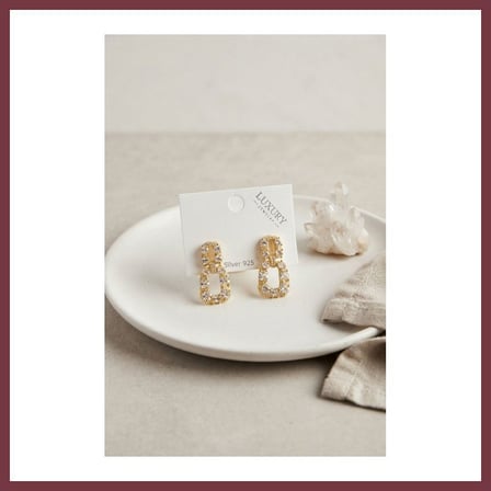 SHNSTORE Zirkon Taşlı Gold Renk Pirinç Vintage Kadın Küpe SHN0720