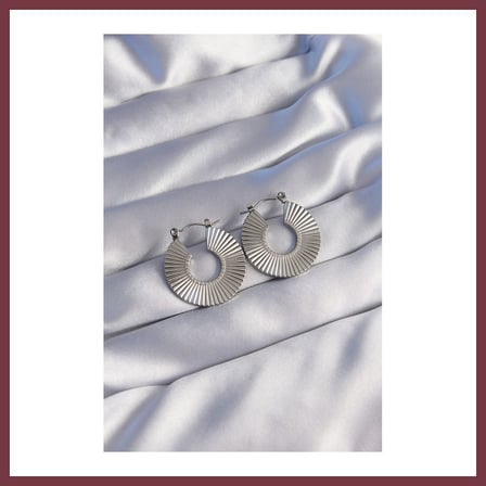 SHNSTORE 316L Çelik Gümüş Renk Oval Çizgili Plaka Küpe SHN0720