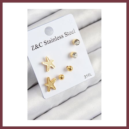 SHNSTORE 316L Çelik Zirkon Taşlı Deniz Yıldızı Model Gümüş Renk Kadın Set Küpe SHN0720