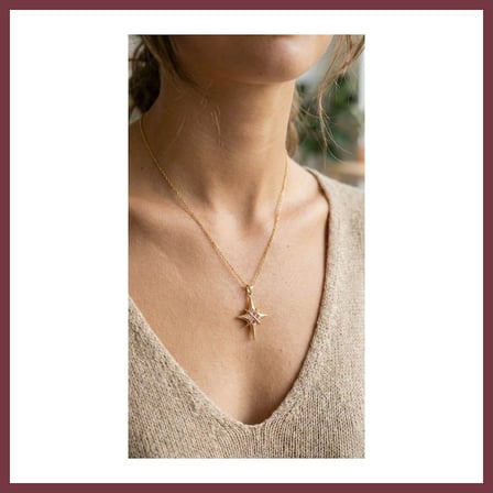 SHNSTORE 316L Çelik Gold Renk Zirkon Taşlı Kutup Yıldızı Model Kadın Kolye SHN0720