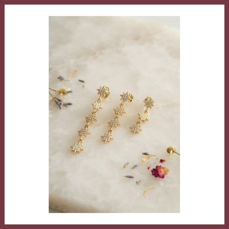 SHNSTORE 3 lü Set Küpe Gold Renk Kutup Yıldızı Detaylı SHN0720