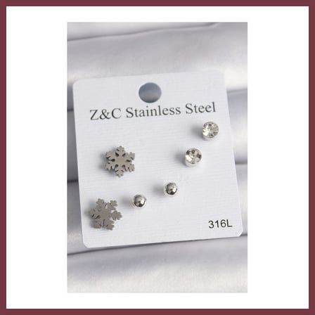 SHNSTORE 316L Çelik Gümüş Renk Zirkon Taşlı Kar Tanesi Model Kadın Küpe Seti SHN0720