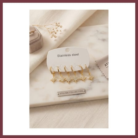 SHNSTORE 316L Çelik Gold Renk Kutup Yıldızı Model Kadın Küpe Seti SHN0720