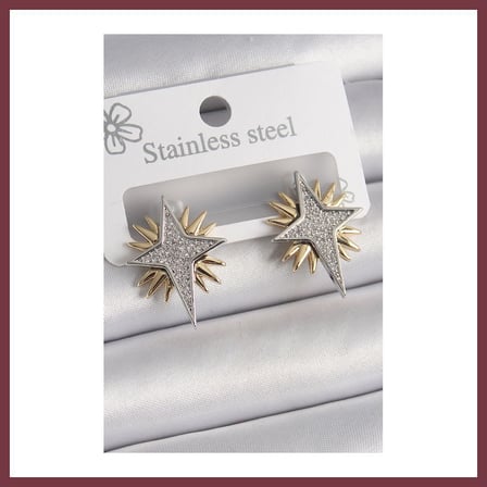 SHNSTORE Pirinç Gold Gümüş Renk Zirkon Taşlı Kutup Yılıdız Model Kadın Küpe SHN0720