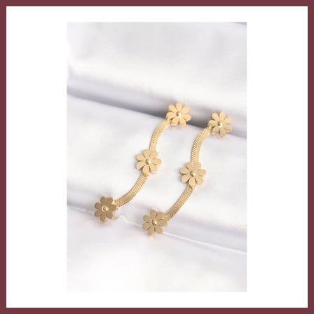 SHNSTORE 316L Çelik Gold Renk İtalyan Zincir Papatya Küpe SHN0720