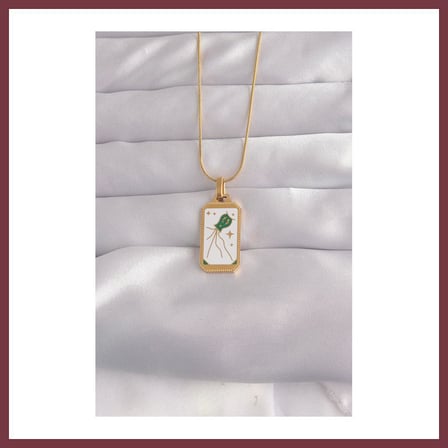 SHNSTORE 316L Çelik Gold Renk Beyaz Mineli Tarot Kolye SHN0720