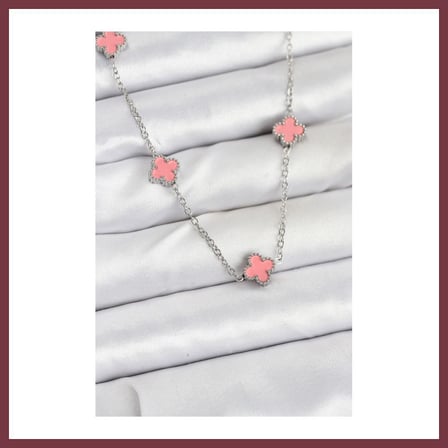 SHNSTORE 316L Çelik Zincir Gümüş Renk Pembe Baby Boy Yonca Kadın Kolye SHN0720