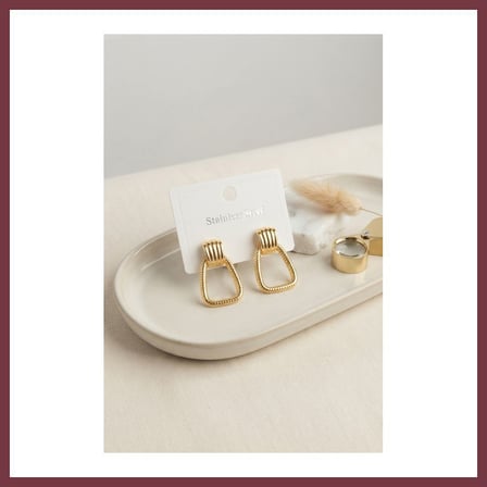 SHNSTORE 316L Çelik Gold Renk Vintage Trapez Model Küpe SHN0720
