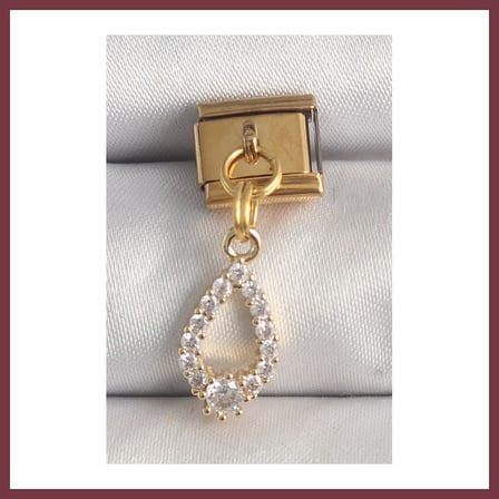 SHNSTORE 316L Çelik Gold Renk Sallantı Zirkon Taşlı Damla Model Nomination Charm SHN0720