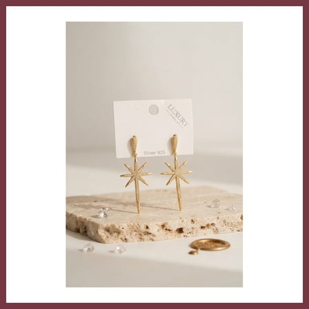 SHNSTORE Gold Renk Kutup Yıldızı Model Zirkon Taşlı Kadın Küpe SHN0720