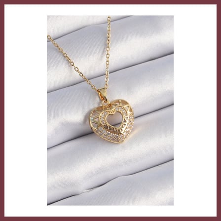 SHNSTORE 316L Çelik Gold Renk Zirkon Taşlı Kalp Model Vintage Kadın Kolye SHN0720
