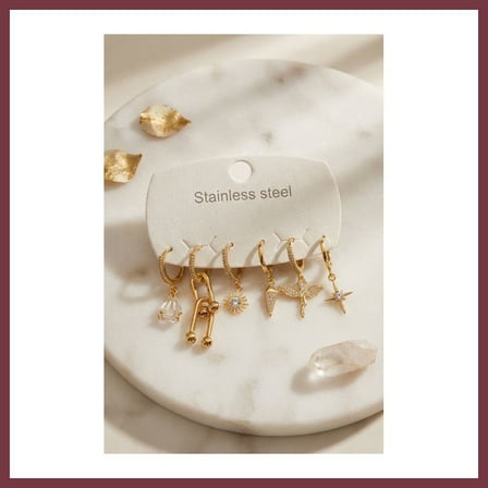 SHNSTORE 316L Çelik Gold Renk Tifani Detaylı Kadın Küpe Seti SHN0720