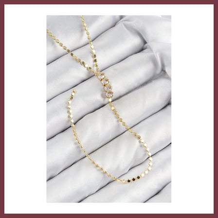 SHNSTORE Pirinç Zirkon Taşlı Ezme Zincirli Model Gold Renk Y Kolye SHN0720