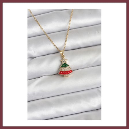 SHNSTORE 316L Çelik Zincir Gold Ren Çam Ağacı Model Zirkon Taşlı Yılbaşı Temalı Kadın Kolye SHN0720