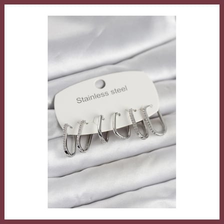 SHNSTORE 316L Çelik Gümüş Renk 6'lı Set Geometrik Model Kadın Küpe SHN0720