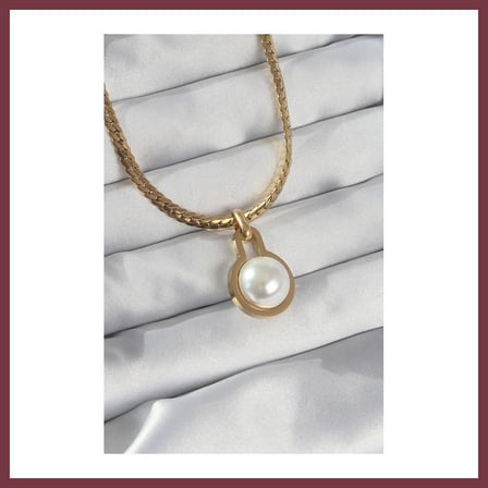 SHNSTORE 316L Çelik Gold Renk Yassı Zincir İnci Taşlı Kolye SHN0720