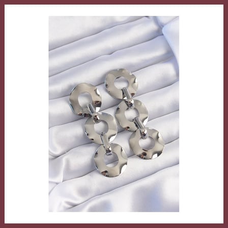 SHNSTORE Pirinç Gümüş Renk Oval Ayna Model Sallantılı Küpe SHN0720