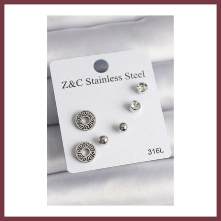 SHNSTORE 316L Çelik Gümüş Renk Zirkon Taşlı Labirent Model Kadın Küpe Seti SHN0720